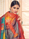 Burnt Orange Digital Print Fine Viscose Georgette Saree In Blue Textured Print - VANYA