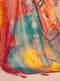 Burnt Orange Digital Print Fine Viscose Georgette Saree In Blue Textured Print - VANYA