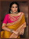 Yellow Embroidered Silk Saree with Rani Pink Blouse - VANYA