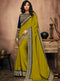 Mustard Yellow Embroidered Silk Saree with Navy Blue Blouse - VANYA