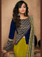 Mustard Yellow Embroidered Silk Saree with Navy Blue Blouse - VANYA