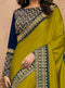 Mustard Yellow Embroidered Silk Saree with Navy Blue Blouse - VANYA