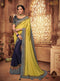 Yellow Embroidered Saree with Navy Blue Designer Embroidered Blouse - VANYA