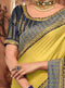 Yellow Embroidered Saree with Navy Blue Designer Embroidered Blouse - VANYA