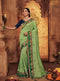 Green Embroidered Saree with Navy Blue Designer Embroidered Blouse - VANYA