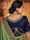 Green Embroidered Saree with Navy Blue Designer Embroidered Blouse - VANYA