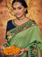 Green Embroidered Saree with Navy Blue Designer Embroidered Blouse - VANYA