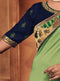 Green Embroidered Saree with Navy Blue Designer Embroidered Blouse - VANYA