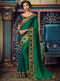 Dark Parrot Green Embroidered Saree with Navy Blue Designer Embroidered Blouse - VANYA