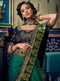 Dark Parrot Green Embroidered Saree with Navy Blue Designer Embroidered Blouse - VANYA