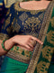 Dark Parrot Green Embroidered Saree with Navy Blue Designer Embroidered Blouse - VANYA