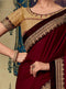 Maroon Embroidered Saree with Cream Designer Embroidered Blouse - VANYA