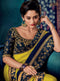 Yellow Embroidered Saree with Navy Blue Designer Embroidered Blouse - VANYA