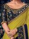 Yellow Embroidered Saree with Navy Blue Designer Embroidered Blouse - VANYA