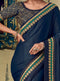 Navy Blue Embroidered Saree with Navy Blue Designer Embroidered Blouse - VANYA