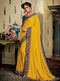 Yellow Embroidered Saree with Navy Blue Designer Embroidered Blouse - VANYA