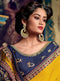 Yellow Embroidered Saree with Navy Blue Designer Embroidered Blouse - VANYA