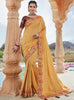 Vanya Stone Work Embroidered Women Woven Silk Saree Yellow with Maroon Embroidered Blouse Designer Saree