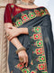 Vanya Stone Work Embroidered Women Woven Silk Saree Grey with Maroon Embroidered Blouse Designer Saree - VANYA