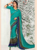 Sky Blue Digital Print Georgette Saree with Toned Blouse