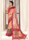 Cherry Tomato Red Digital Print Georgette Saree with Geometric Tribal Motifs - VANYA