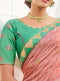 Pastel Pink Cotton Linen Saree with Minty Green Blouse - VANYA