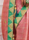 Pastel Pink Cotton Linen Saree with Minty Green Blouse - VANYA