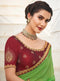 Sap Green Cotton Linen Saree with Wine Red Blouse - VANYA