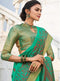 Sea Green Cotton Linen Saree with Green Blouse - VANYA