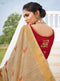 Sand Brown Cotton Linen Saree with Deep Red Blouse - VANYA