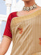 Sand Brown Cotton Linen Saree with Deep Red Blouse - VANYA