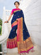 Navy Blue Silk Saree with Dark Pink Blouse - VANYA