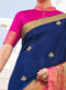 Navy Blue Silk Saree with Dark Pink Blouse - VANYA