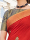 Deep Red Silk Saree with Navy Blue with Gold Blouse - VANYA