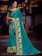 Teal Blue Silk Saree with Deep Blue Blouse - VANYA