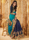 Teal Blue Silk Saree with Deep Blue Blouse - VANYA