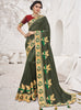 Vanya Zari Embroidered Women Woven Silk Saree Green with Red Embroidered Blouse Designer Saree