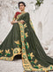 Vanya Zari Embroidered Women Woven Silk Saree Green with Red Embroidered Blouse Designer Saree