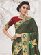 Vanya Zari Embroidered Women Woven Silk Saree Green with Red Embroidered Blouse Designer Saree