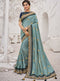 Vanya Zari Embroidered Women Woven Silk Saree Grey with Dark Blue Embroidered Blouse Designer Saree