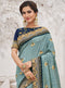 Vanya Zari Embroidered Women Woven Silk Saree Grey with Dark Blue Embroidered Blouse Designer Saree