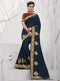 Vanya Zari Embroidered Women Woven Silk Saree Dark Blue with Red Embroidered Blouse Designer Saree