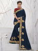 Vanya Zari Embroidered Women Woven Silk Saree Dark Blue with Red Embroidered Blouse Designer Saree