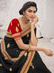 Vanya Zari Embroidered Women Woven Silk Saree Black with Maroon Embroidered Blouse Designer Saree