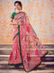 Rosy Pink Silk Georgette Digital Print Saree with Bold Floral Motifs And White Stripes - VANYA