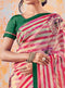 Rosy Pink Silk Georgette Digital Print Saree with Bold Floral Motifs And White Stripes - VANYA