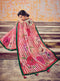 Rosy Pink Silk Georgette Digital Print Saree with Bold Floral Motifs And White Stripes - VANYA