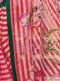 Rosy Pink Silk Georgette Digital Print Saree with Bold Floral Motifs And White Stripes - VANYA