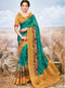 Teal Green Digital Print Silk Georgette Saree with Contrast Mustard Yellow Blouse - VANYA