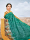 Teal Green Digital Print Silk Georgette Saree with Contrast Mustard Yellow Blouse - VANYA